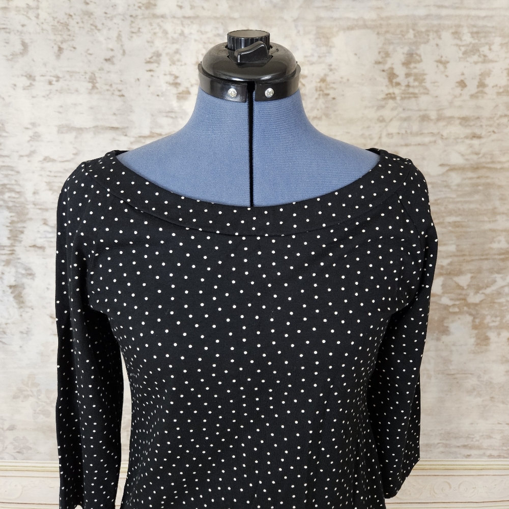 Louie et Lucie Black Polka Dot Top M Boatneck 3/4 Sleeve Rockabilly Retro Pinup - Picture 2 of 8